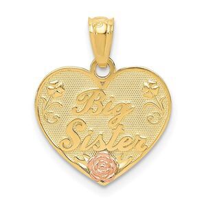 14K Two Tone Gold Big Sister Heart Pendant, 15mm